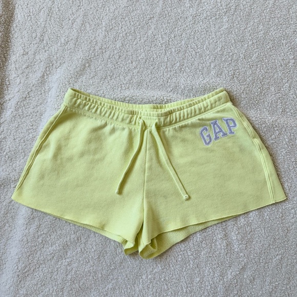 GAP Pants - Y2K GAP Lemon Yellow Cotton Drawstring Athletic Shorts Grey Embroidery Size M